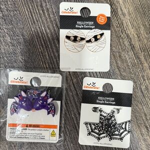 3 Halloween Earrings Set - Black,Purple and white